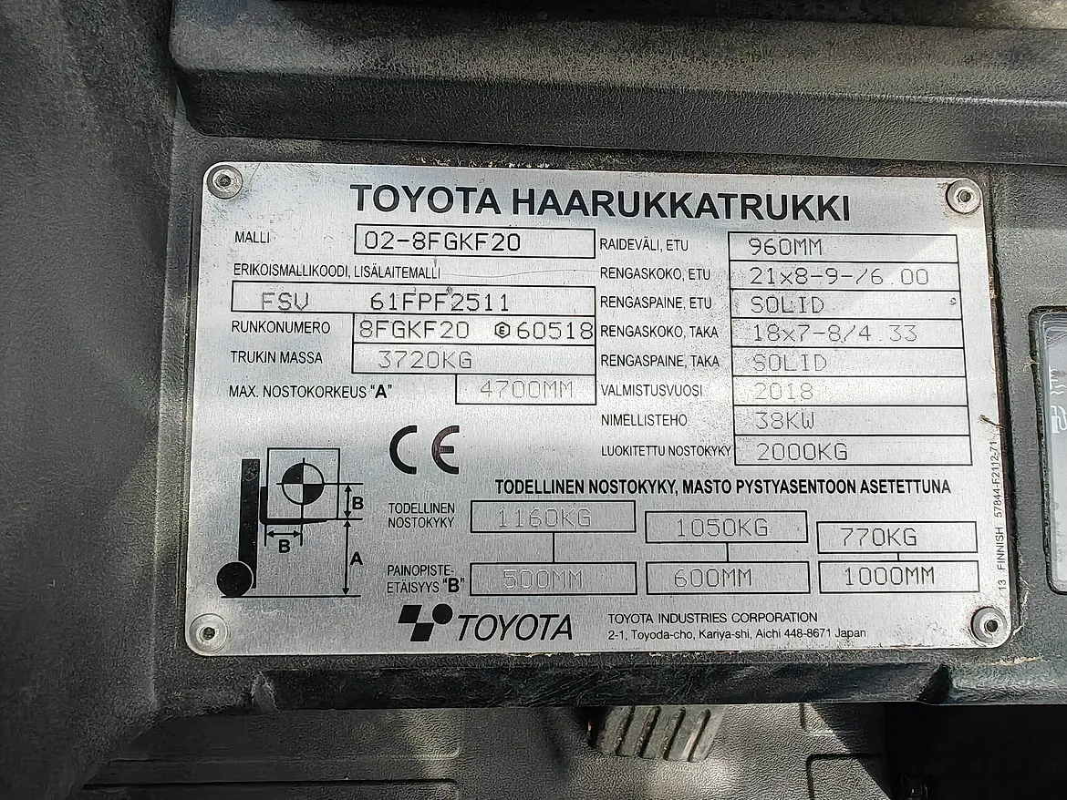 Toyota 02-8FGKF20 kaasutrukki vm. 2018