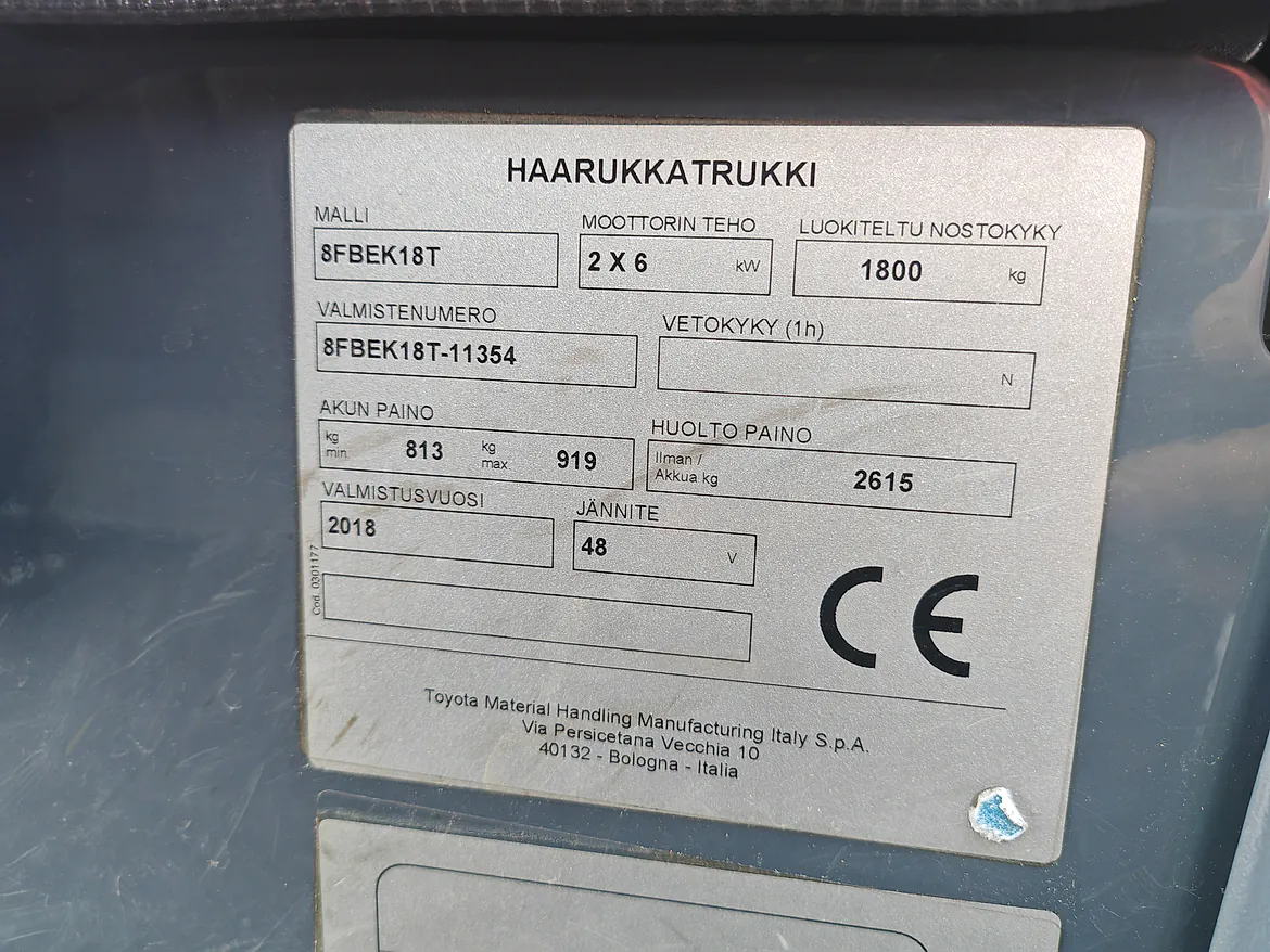 Toyota 8FBEK18T sähkötrukki vm. 2018