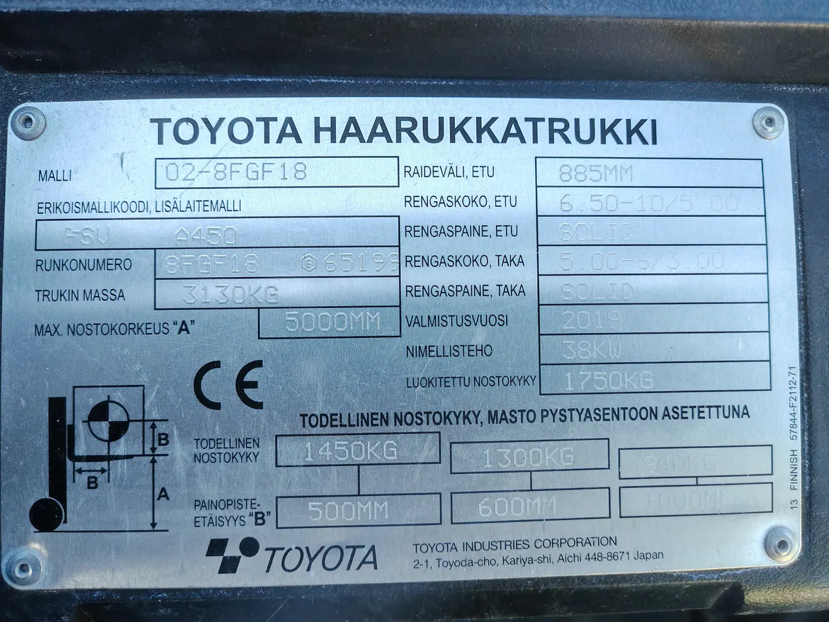 Toyota 02-8FGF18 kaasutrukki vm. 2019 (pyörittäjällä)